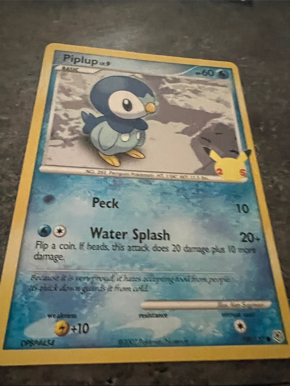 Pokemon Piplup Card - Blue & Yellow